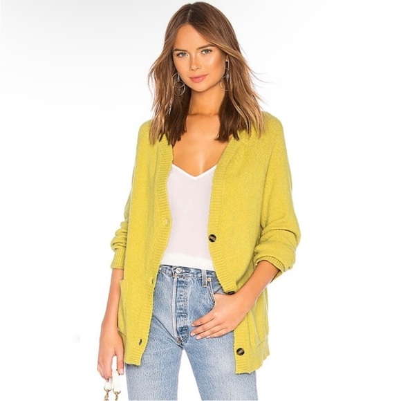 For Love & Lemons Davis Button Up Cardigan in Chartreuse - Picture 1 of 4
